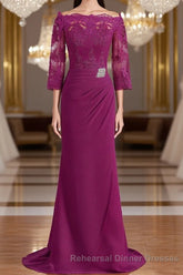 Sheath/Column Off-the-Shoulder Sweep Train Mother of the Bride Dresses With Appliques Lace